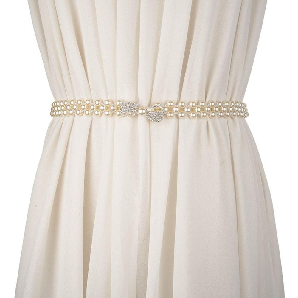 Sweater Decorative Pearl Waist Belt Clothing Supplies Diamond Waist Chain Retro Elastic Belt  Women