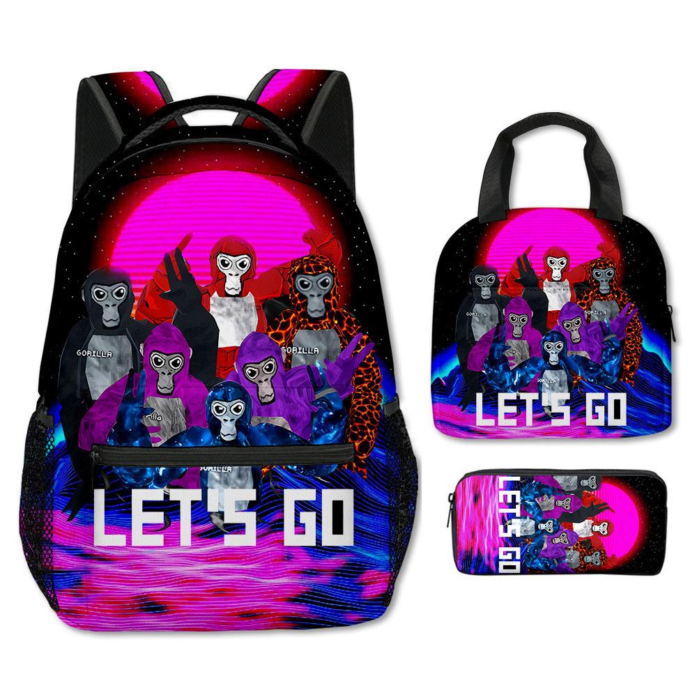 Fashion Novelty Cool Novelty Gorilla tag 3D Print 3pcs/Set Student School Bags Laptop Backpack Crossbody Lunch bag Pencil Case
