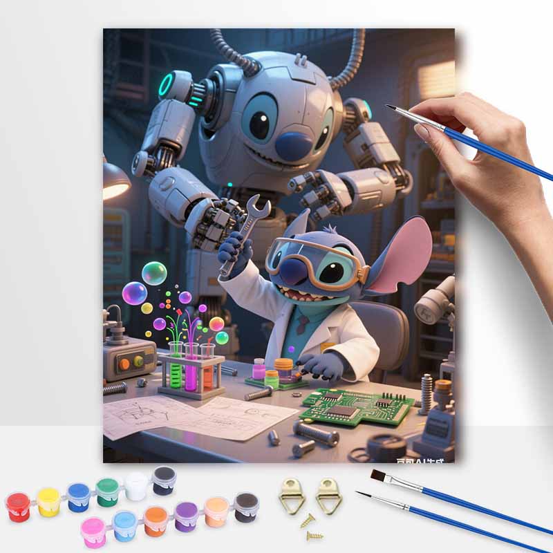 Disney Digital Oil Painting Art Kit Stitch Robot Scientist Hand Filled Home Decor