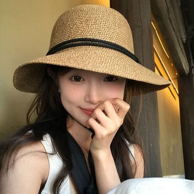 Summer Women's Straw Hat Foldable Visor Cap Retro Straw Bucket Hat  Vacation
