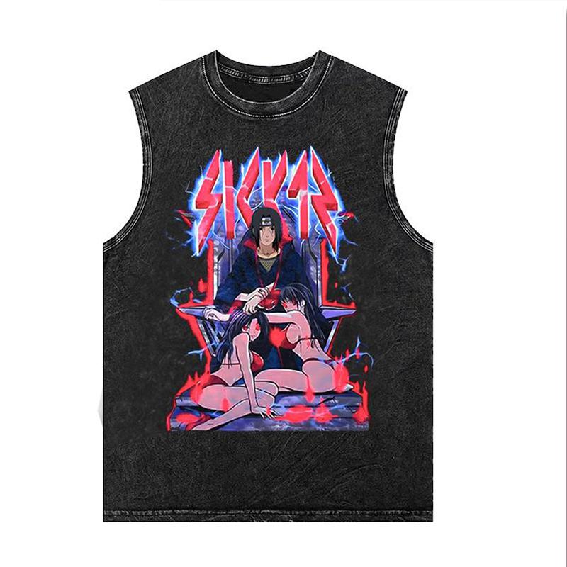Japonské Anime Kolaborační Tílko bez Rukávů Vintage Prané Vesta Pánské Dámské Gym Oblečení Volná Tílka