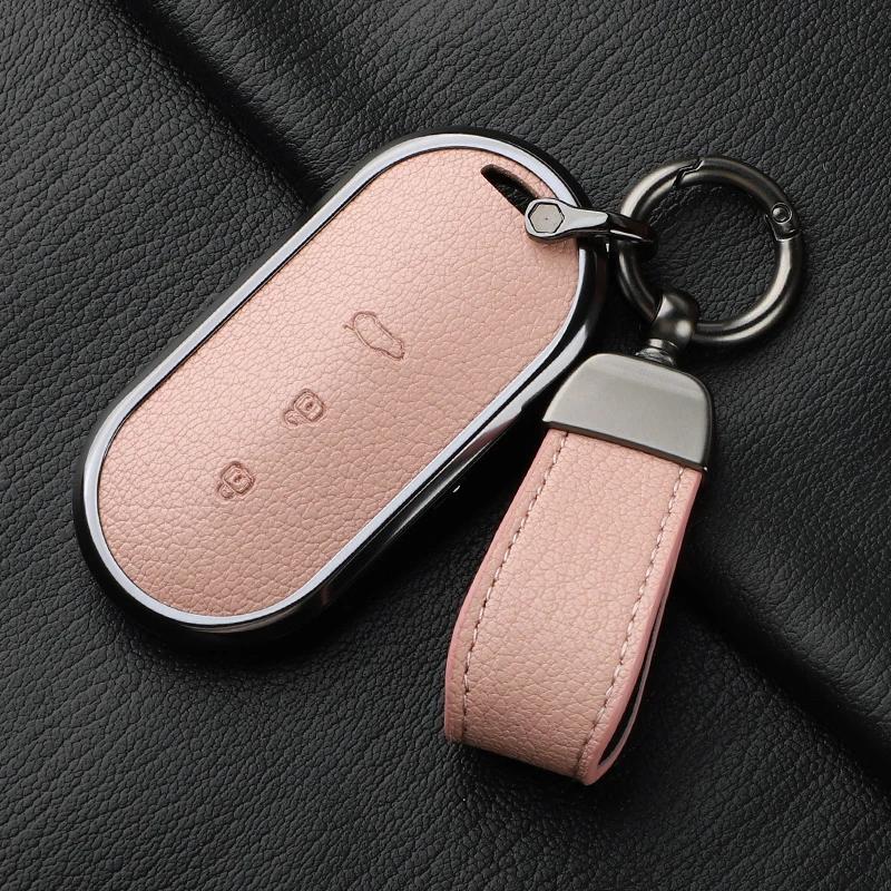 Aluminum Alloy Goatskin Car Key Case Cover For Huawei Aito M5 M7 Car Key Case Protect Fob