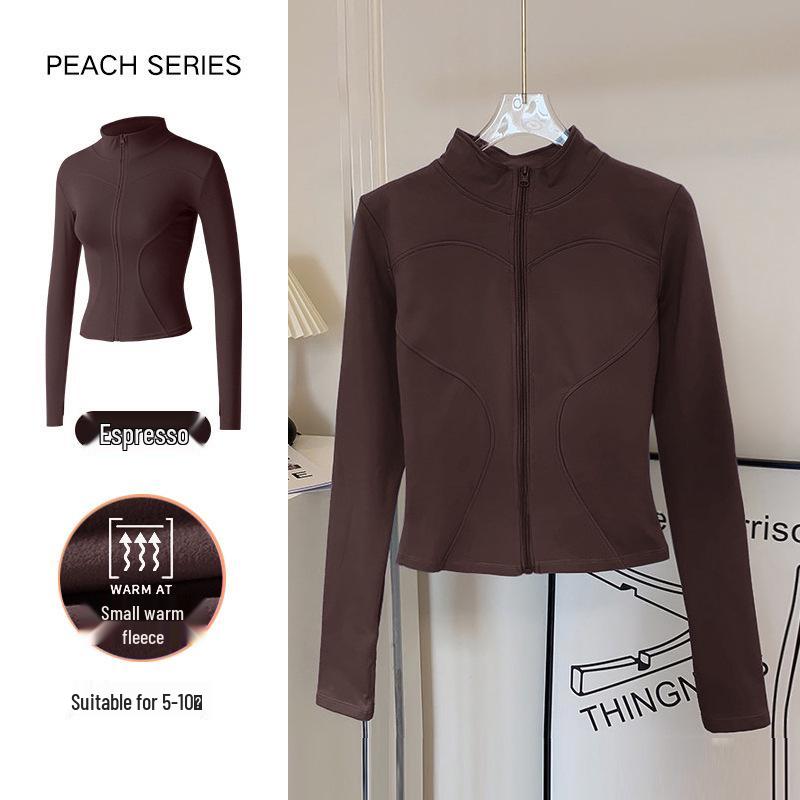 Women's Breathable Slim-Fit Sports Jacket: Autumn/Winter Yoga & Cycling Wear, Long Sleeve, Stand Collar, Plus Velvet.