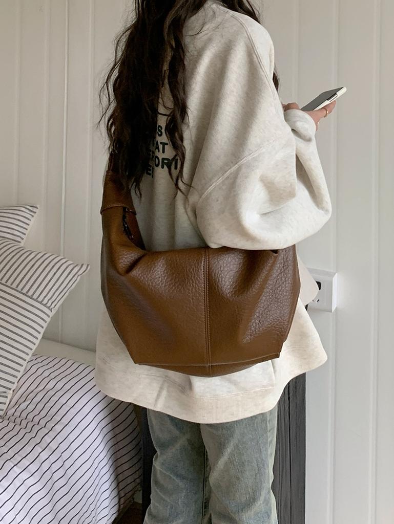 Retro Soft Leather Pleated Women's Hobos Shoulder Bags Versatile Big Capacity College Girls Crossbody Bag Casual Female Handbags