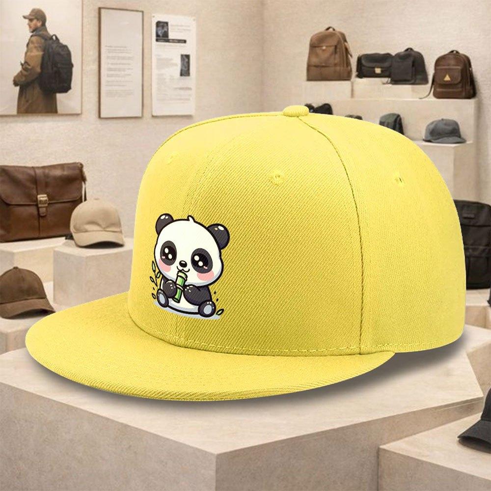 Cute Cartoon Panda Eating Bamboo Polyester Baseball Cap Unisex Flat Brim Hip Hop Street Style Hat