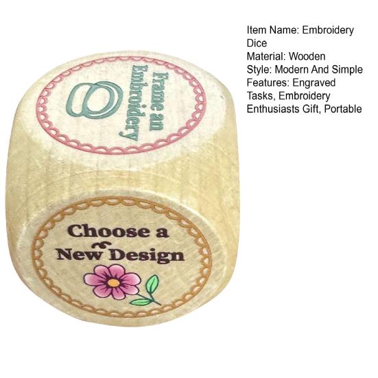 1/2/3/4Pcs Wooden Embroidery Dice with 6 Engraved Embroidery Tasks Solid Wood Embroidery Projects Decision Dice Embroidery Crafts Enthusiasts Gift