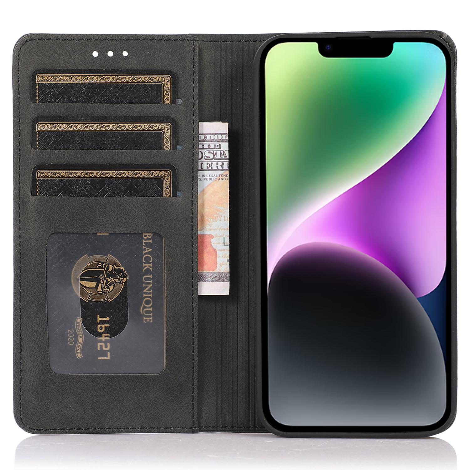 

For iPhone 15 Plus PU Leather Phone Case Magnetic Closing Stand Wallet Cover Black
