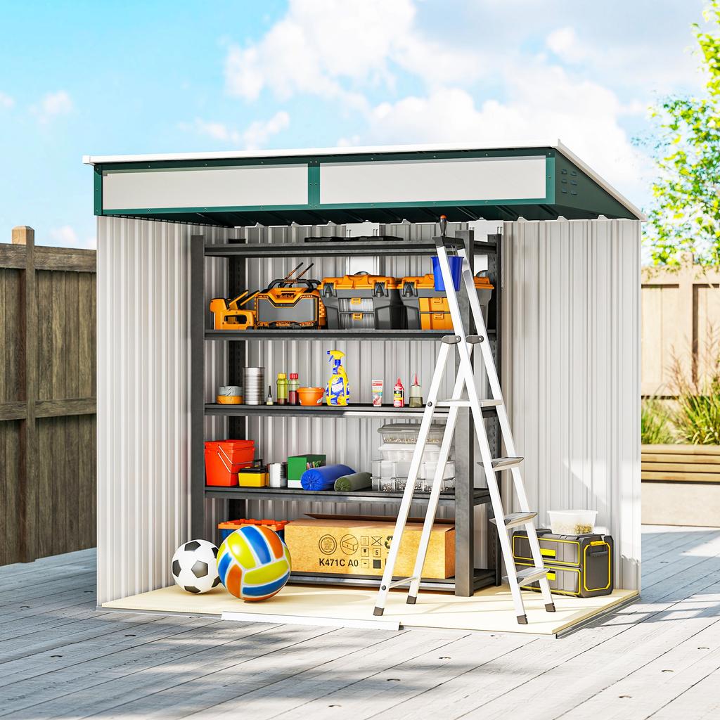 6.5 x 4FT Galvanised Metal Shed with Foundation Kit, Lockable Tool Garden Shed with Double Sliding Doors, Vents, Green