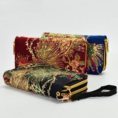 Women Wallet Long Zipper Coin Purse Designers Luxury Handmade Embroidery Peacock Retro Clutch Wallet Female for Teenager Girl