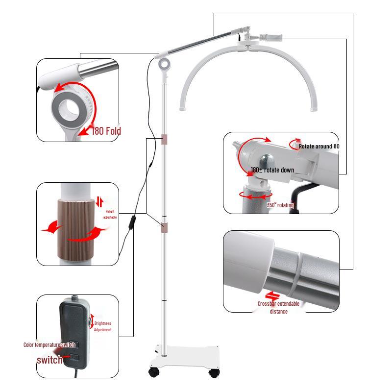 25-Inch Dual-Use Beauty Lamp for Lashes & Nails with 28-Inch Wheeled Arm for Eyebrows, Half-Moon Design