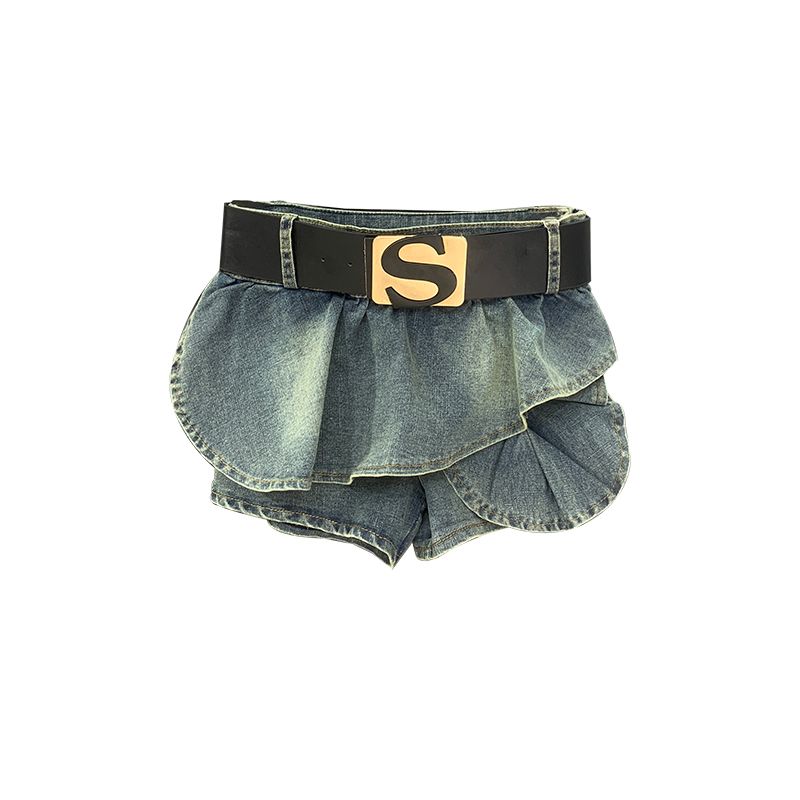 

Fall Short Lotus Leaf Border Light Short Culottes Blue S