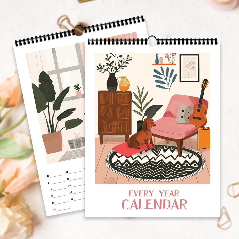 1pc 2026 Wall Calendar,Cartoon Dog Sketch Series,12 Beautiful Designs,Monthly Plans,Perfect Gift for Birthday,Christmas,New Year