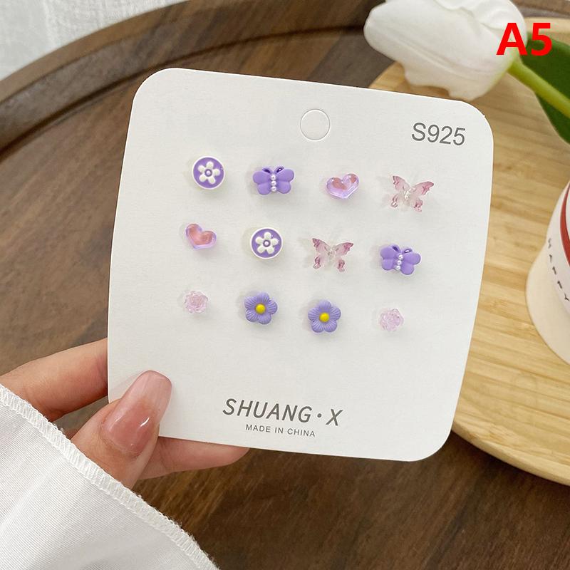 

One Week Minimalist Set Of Earrings Tuilp Flower Butterfly Knot Earrings Fashion Spring Sunmmer Ear Stud For Women Girls Jewelry A5