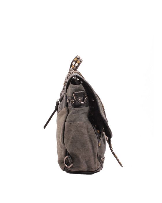 Cartable - Anthracite - Femme - Coton et Cuir - Dimensions 33x38x10 cm - Fermeture zippée