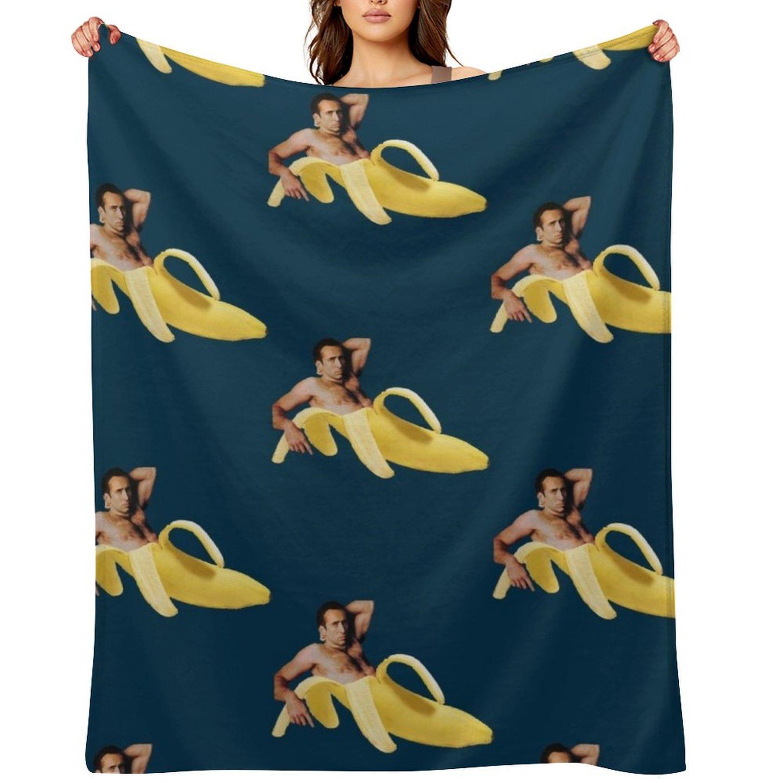 Nicolas Cage Banana Pattern Throw Blanket Plaid on the sofa For Decorative Sofa For Baby Winter beds Blankets 30x40in