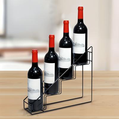 Tiered Wine Rack Trapezoidal Step Design Metal Storage Shelf 4-Bottle Holder Kitchen Organizer Coffee Syrup Container Rack