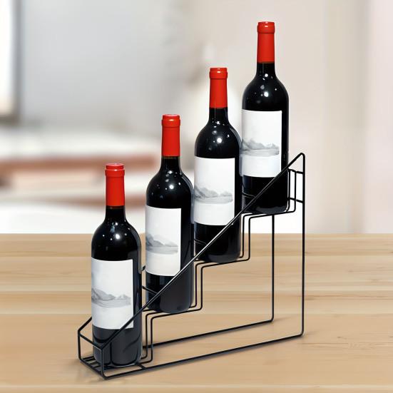 Yousheng Tiered Wine Rack Trapezoidal Step Design Metal Storage Shelf 4-Bottle Holder Kitchen Organizer Coffee Syrup Container Rack