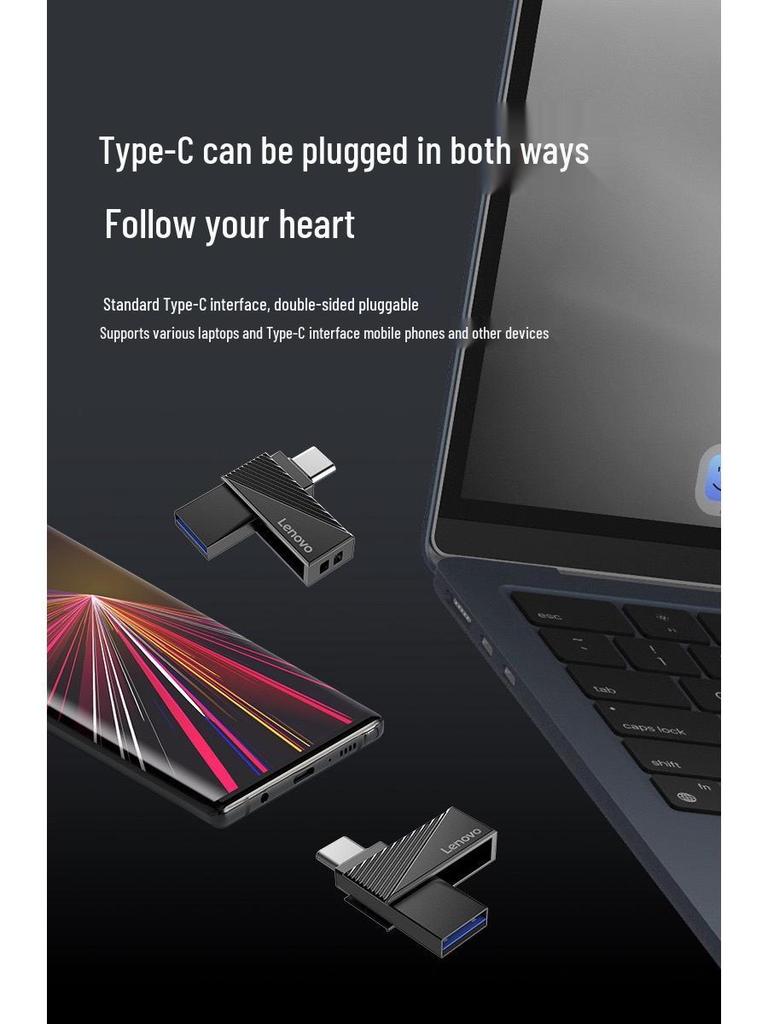 Lenovo Dual-Use USB Flash Drive: 32GB, 64GB, 128GB - Ideal Wedding Gift, High-Speed, Large Capacity for Phones & Computers.