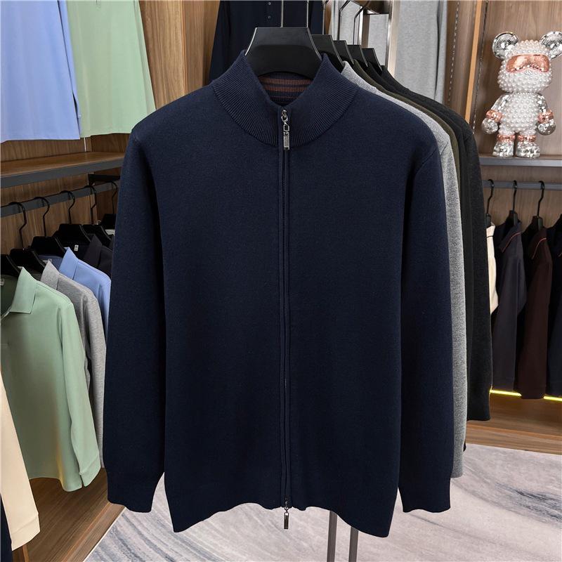 Men's 48-Count Double-Strand Wool Silk 16-Gauge Zipper Sweater Coat, Warm Thickened Knit Cardigan for Autumn/Winter