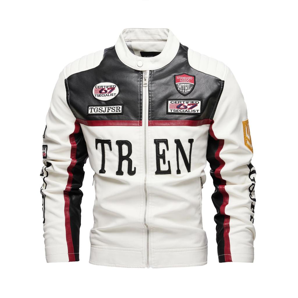 Men's Leather Jacket European Size Single-layer Fashionable Embroidered Motorcycle Men's Leather Jacket