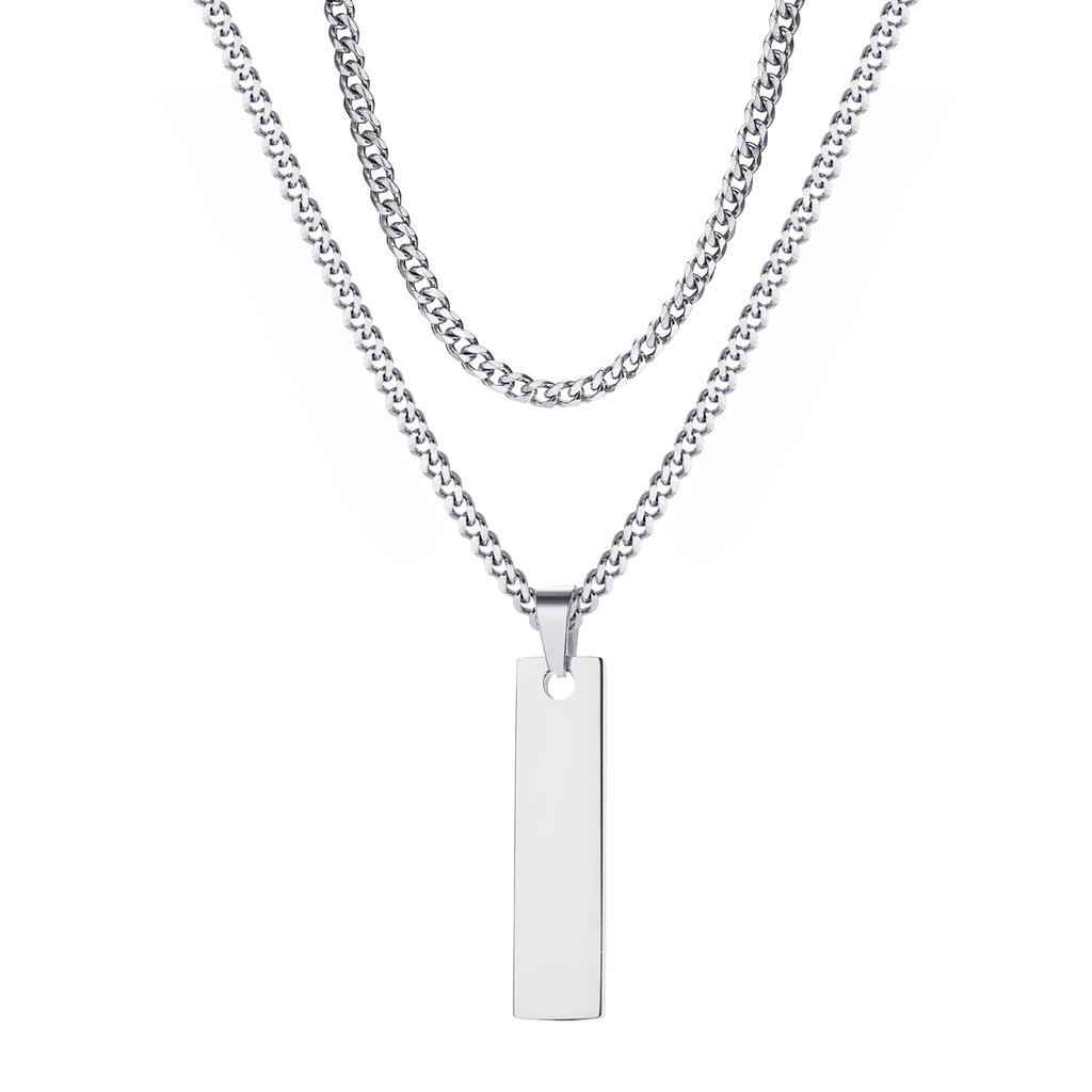 Vnox Gestapelde 2-delige Heren Kettingen, Geometrische Staaf Hanger met Doosketting Cubaanse Ketting Touwketting Kettingen, Klassieke Choker