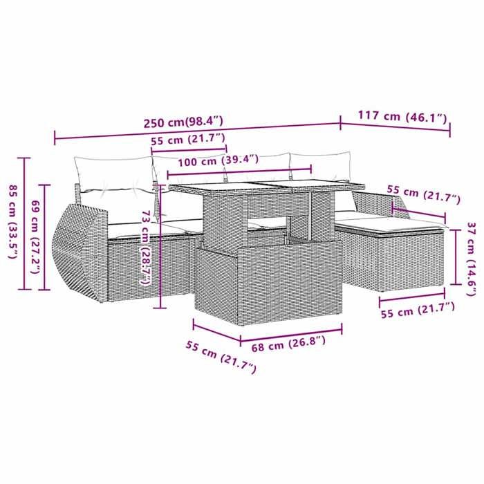 VidaXL Salon de jardin 6 pcs avec coussins noir résine tressée 3268495