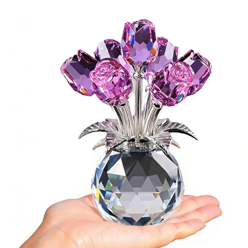 Ornamento Figurine Rosa di Cristallo, Ornamento Bouquet di Cristallo Collezionabili Fiore di Rosa Fatto a Mano Regalo per Moglie Mamma Fidanzata