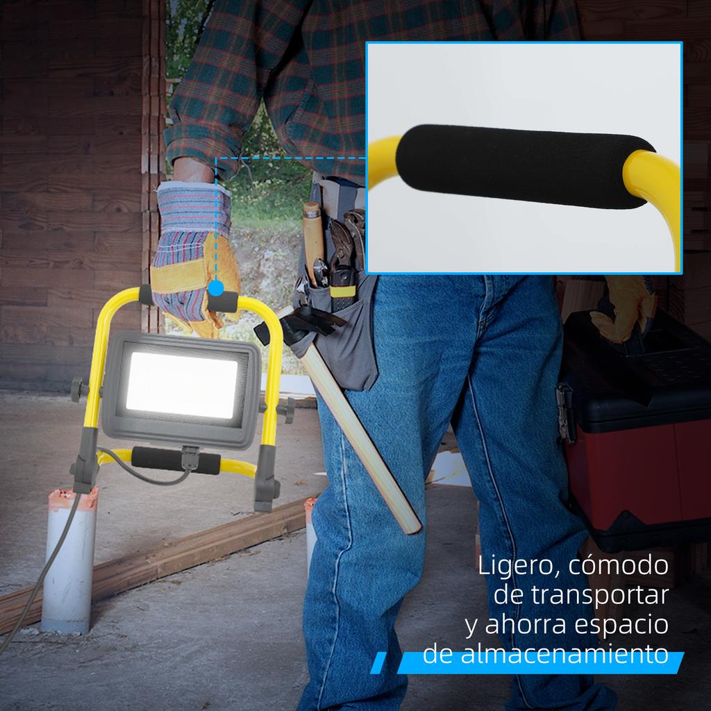 LED Spotlight, 4250 Lumens, IP65, 6500K, Weatherproof, Portable, 25.5 x 16 x 25.5 cm, Yellow