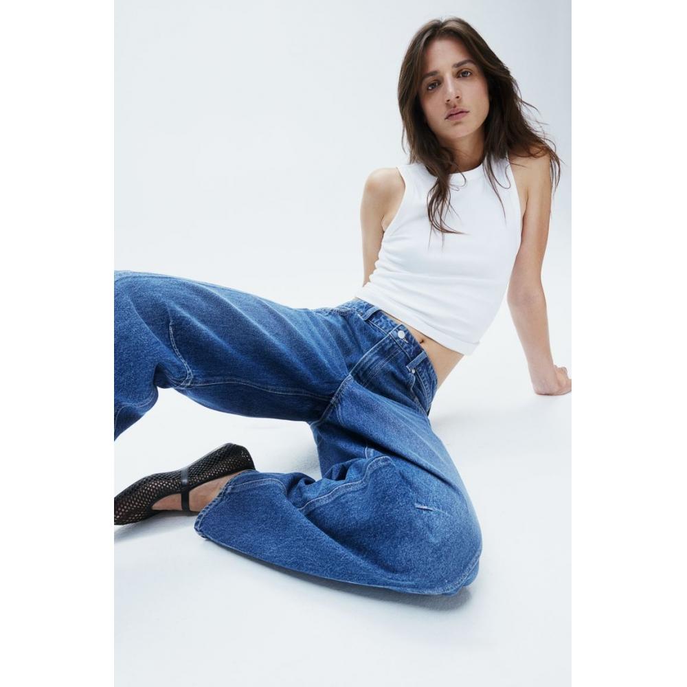 H M Regular Waist Super Barrel Jeans Blue