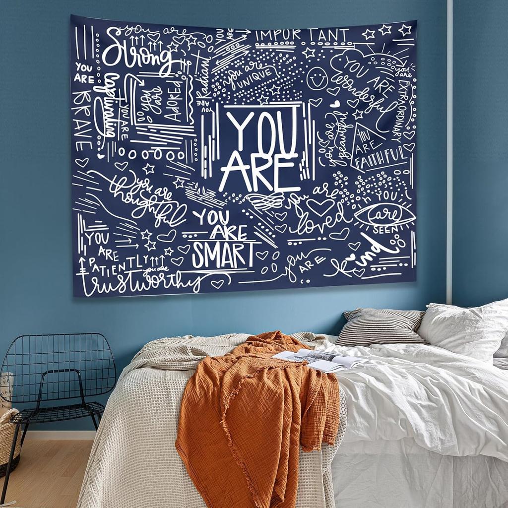 KJHL Quote You Are Wall Tapestry Black and White Inspirational Classroom Kids Tapestries Wall Hanging Motivational Positive Affi