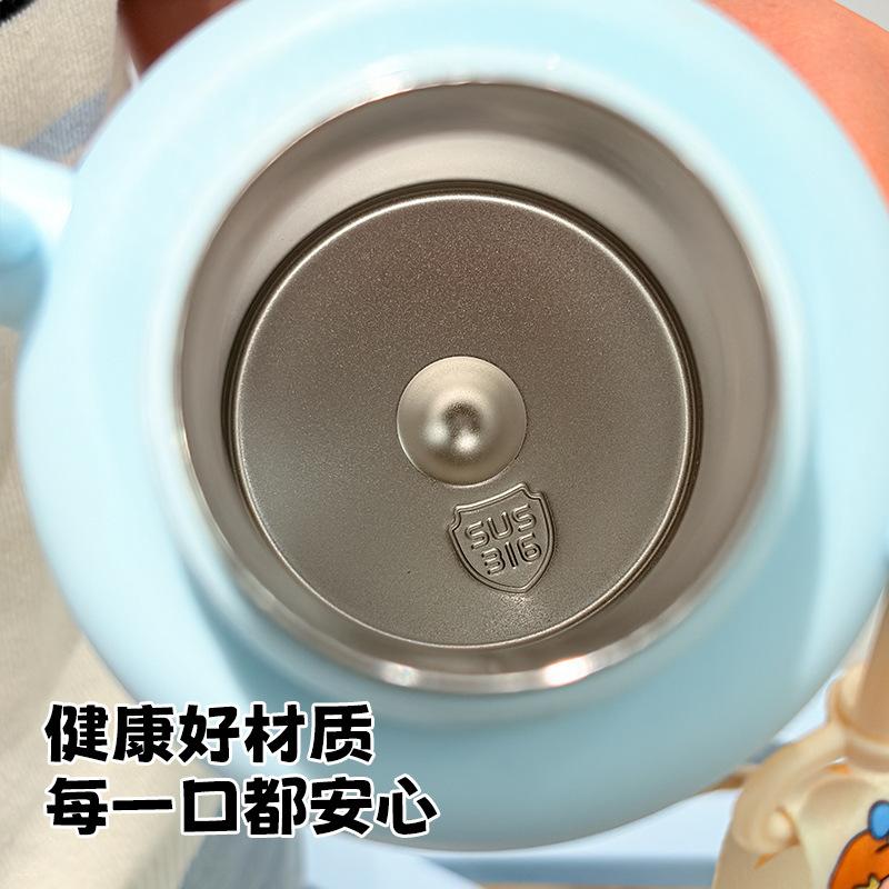 Double drink thermos cup Children's portable straw cup Small water cup with handle Kindergarten kettle Cartoon