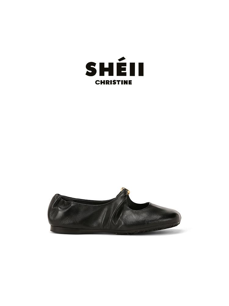 

Sheepskin Su Yinyin has the same super soft small gold ball pleated leather flat Mary Jane shoes women s ballet single shoes grandma shoes 40
