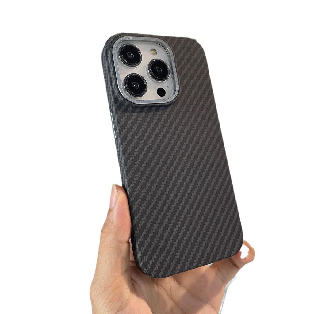 For IPhone16 Carbon Fiber Magnetic Phone Case for Apple 15pro Hardware Button Mobile Phone Protective Cover Anti-fingerprint