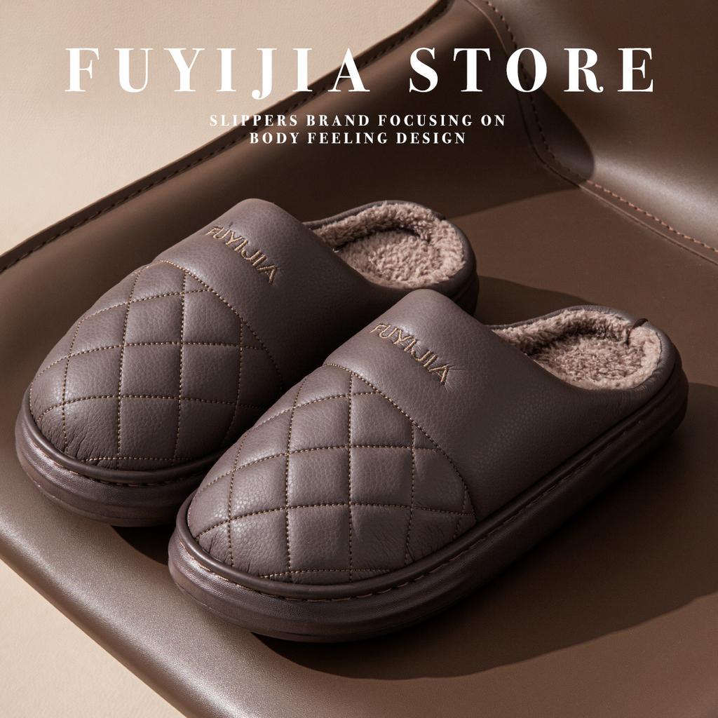 Waterproof large size cotton slippers household piled thickened plush slippers winter warm winter cotton slippers outer wear