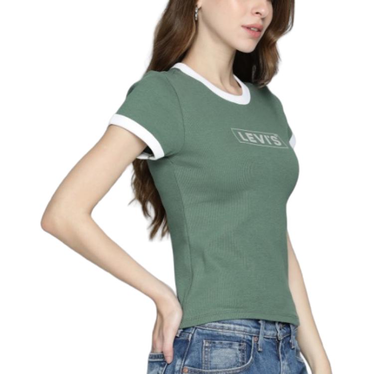 Levis Color Block Round Neck Short Sleeve Casual T-Shirt Women T-Shirts Green A3523-0064