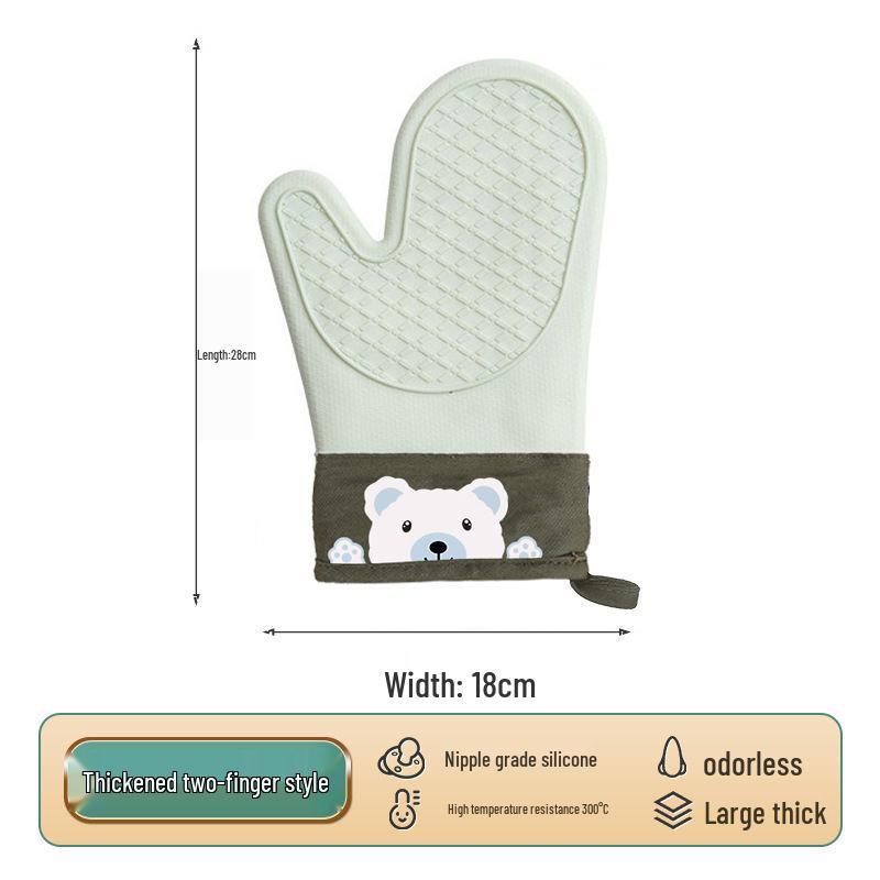 Silicone Heat-Resistant Non-Slip Oven Gloves, Thickened Two-Finger Design for Baking and Microwave Use