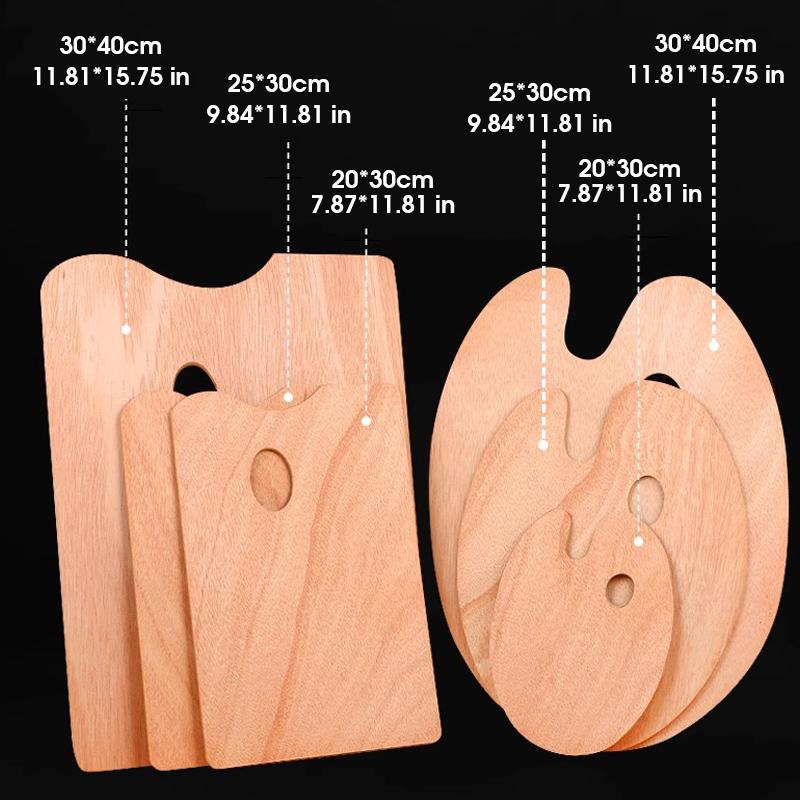 1 Pcs Wooden Palette,Oval And Square Solid Wood Panels,Suitable For Oil Painting,Gouache,Acrylic And Other Pigments