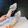 2025 Summer New Pointed One-word with Rhinestones Open-toed High-heeled Sandals Socialite Style Beautiful Thin-heeled Cool Slippers