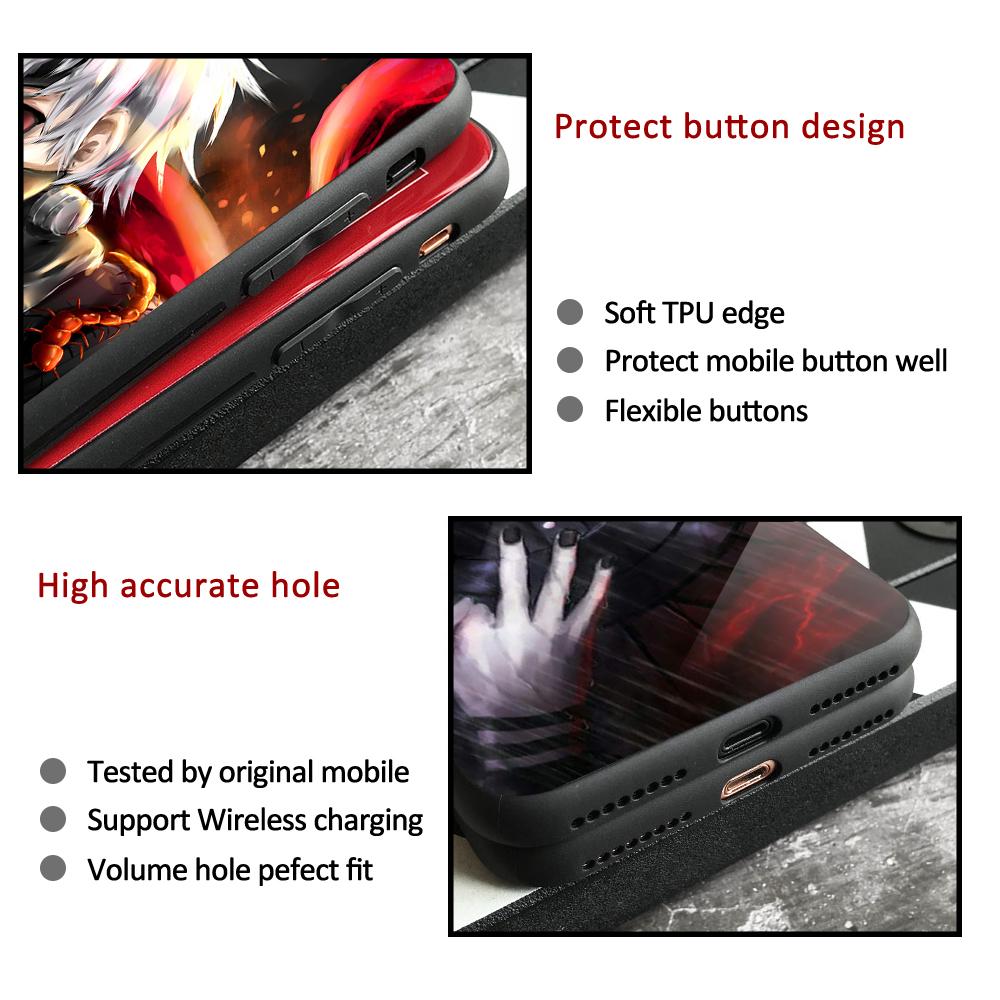 For iPhone 6 6S 7 8 14 Plus X XR XS 11 12 13 14 Pro Max SE2020 Tempered Glass Anti-Fall Anime Tokyo Ghoul Case