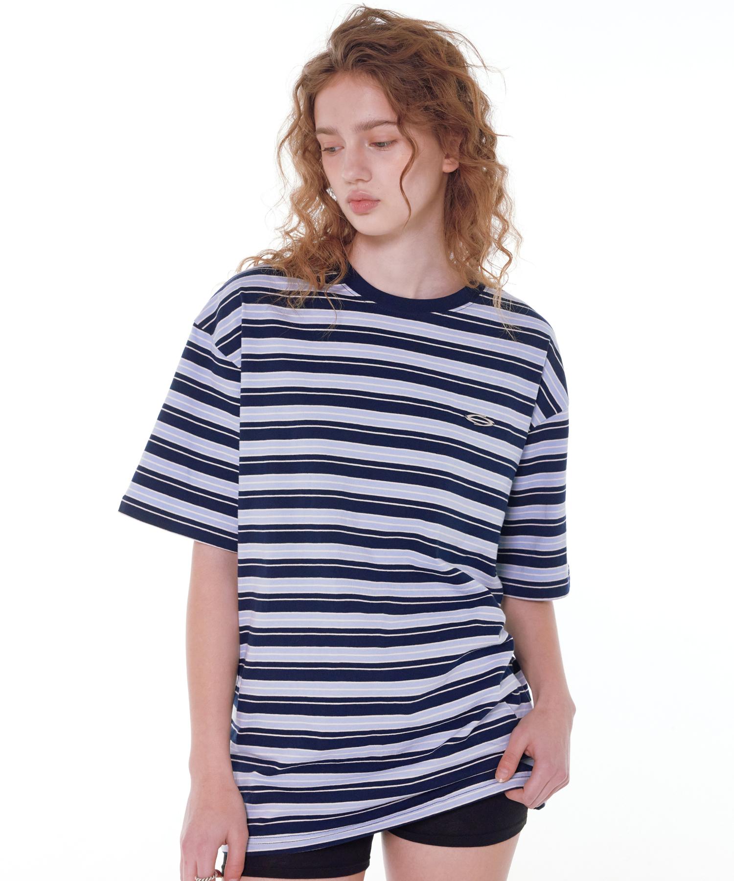 Noiago Noi1657 Oversized Striped T-Shirt (Sky Blue) Free