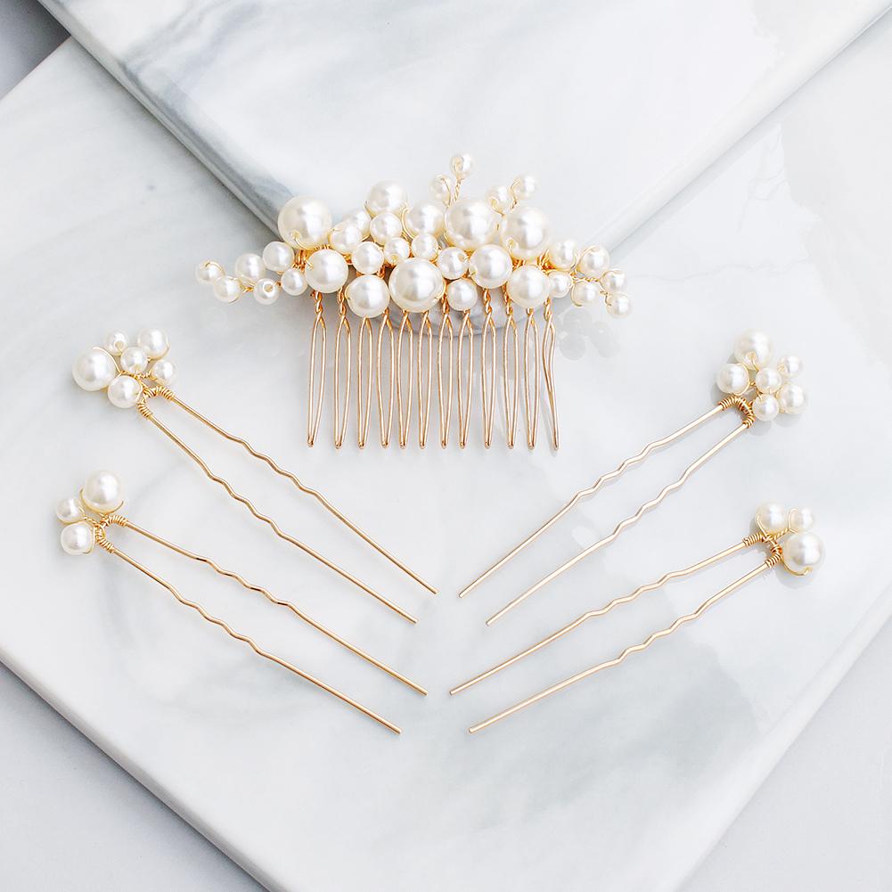 5PK Fashion Pearl Hair Comb and Hair Pin Set Bridal Wedding Headpieces Ladies Updo Jewellery Hair Accessories