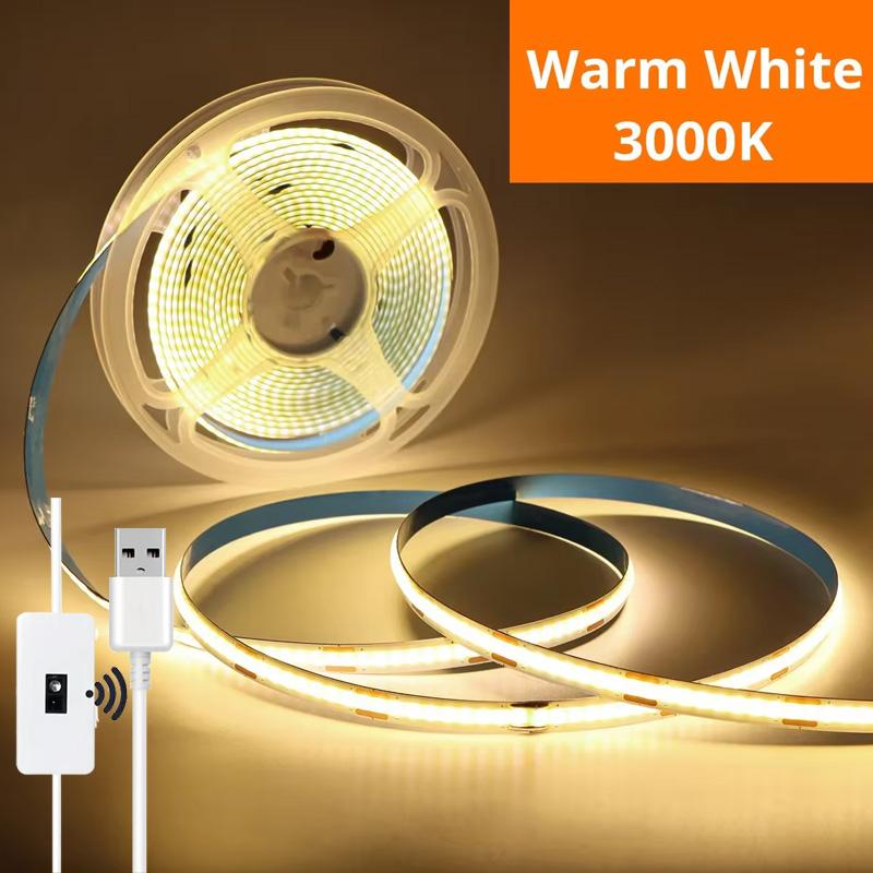 COB LED Strip Light Hand Scan Sensor Switch Flexible Lamp USB 5V 320 LEDs/m Christmas DIY Lights Tape For Home Room Party Decor