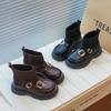 Autumn Winter Kids Short Boots Girls Casual Socks Boots Princess Children's Trend Leather Shoes Black Versatile
