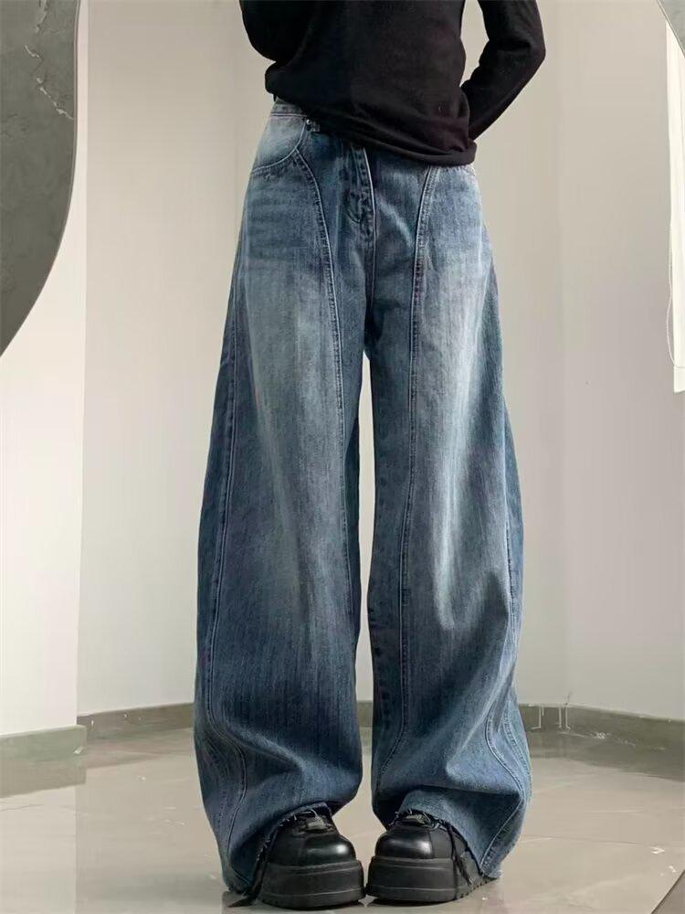 Retro Blue High-Waist Wide-Leg Jeans for Women - 2026 Loose Curved Design
