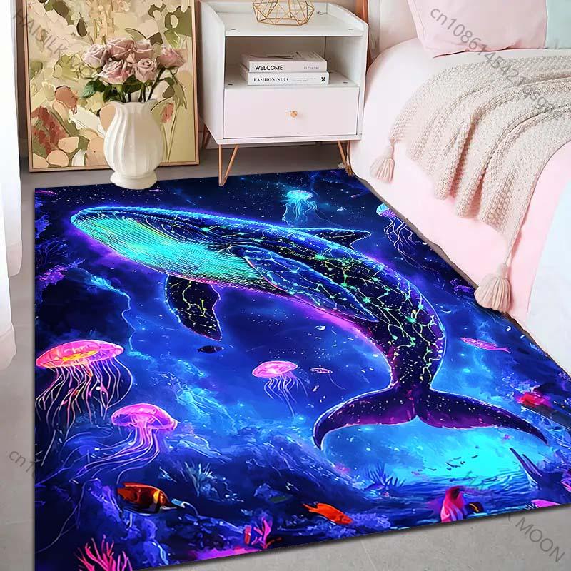1PC Glowing whale and jellyfish Print Carpet Rug for Living Room Bedroom Sofa Doormat Home Decor Non-slip Floor Mat