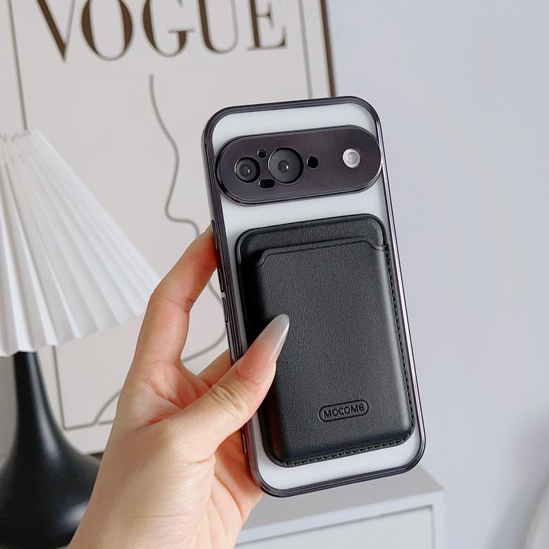 Clear Wireless Charge Magnetic Case For Google Pixel 9 Pro XL 9A 8A 7A PU Leather Card Holder Shockproof Lens Protection TPU Phone Cover