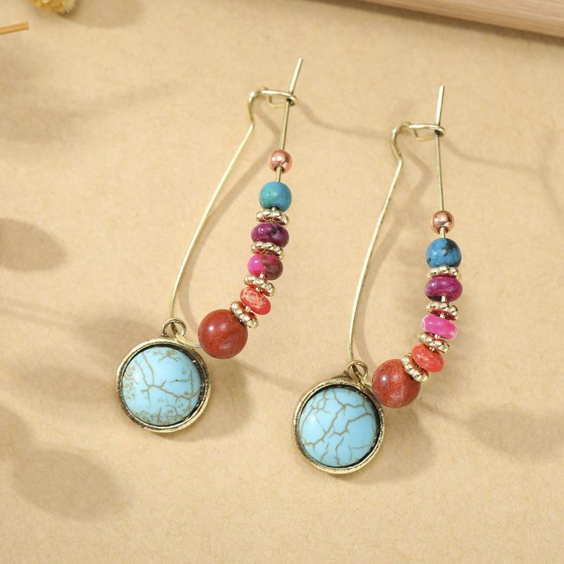Boucles d'oreilles pendantes ethniques minimalistes vintage avec perles colorées pour fête de vacances pour femmes, cadeaux de vacances, accessoires commémoratifs