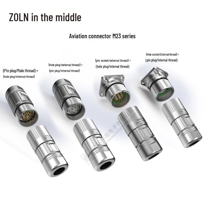 Zhonglian M23 Waterproof Circular Connector IP67 Shielded Plug - 6P to 17P Options