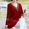 Women's Plus Size Blouse Loose V-Neck Velvet Blouse Spring Autumn Long Sleeve Velvet Pullover Top