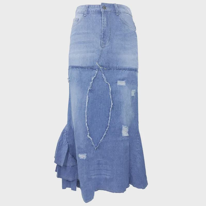 Saia longa irregular da Semana de Moda Europeia e Americana 2024 - Roupa feminina confortável e casual para primavera/outono